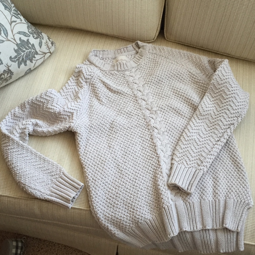 Cream Cable Knit Mock-Neck Boyfriend Sweater SM